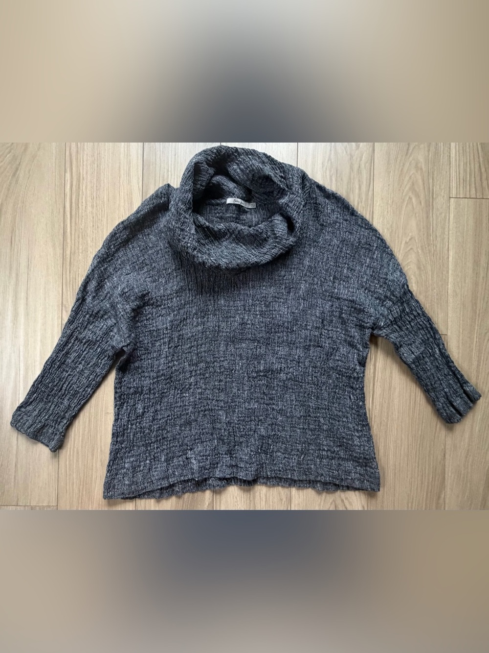 Beau Jours Chambray Black Linen Cowl Neck Women’s Blouse 3/4 Sleeve XL